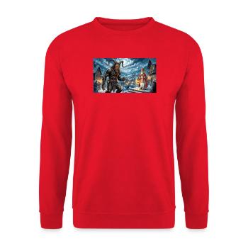 Nikolaus und Krampus beginnen eine dauerhafte Traditi - Unisex Pullover - Rot - Vorne - Alina (178cm) & Michal (187cm)