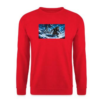 Der heilige Nikolaus stellt sich der Folklore von Krampus ohne Angst - Unisex Pullover - Rot - Vorne - Alina (178cm) & Michal (187cm)