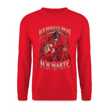 Gothic Schwarzer Humor Sensenmann Horror Düster - Unisex Pullover - Rot - Vorne - Alina (178cm) & Michal (187cm)