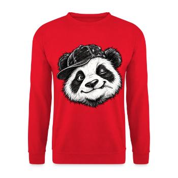 Frecher zwinkernder Panda Flachmütze Niedliche Tierkunst - Unisex Pullover - Rot - Vorne - Alina (178cm) & Michal (187cm)