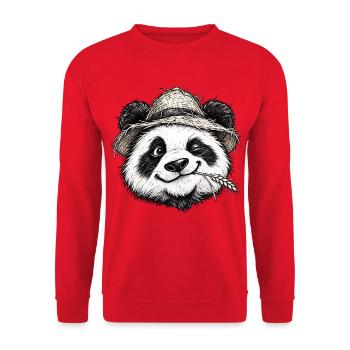 Zwinkernder Bauer-Panda-Strohhut-Niedliche Tierkunst - Unisex Pullover - Rot - Vorne - Alina (178cm) & Michal (187cm)
