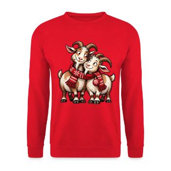 Süße Weihnachtsziegen – gemütlicher Winterschal – Tierkunst - Unisex Pullover - Rot - Vorne - Alina (178cm) & Michal (187cm)