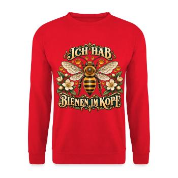 Ich hab Bienen im Kopf - Unisex Pullover - Rot - Vorne - Alina (178cm) & Michal (187cm)