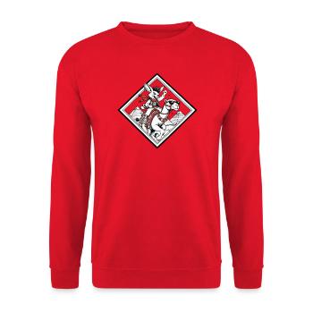Bunny Punk: Wüstenhäschen auf Kamelritt - Unisex Pullover - Rot - Vorne - Alina (178cm) & Michal (187cm)