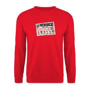 Das Patriarchat ist nicht automatisch - Unisex Pullover - Rot - Vorne - Alina (178cm) & Michal (187cm)