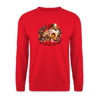 Weihnachts-Domovoi-Design des slawischen Herdgeistes - Unisex Pullover - Rot - Vorne - Alina (178cm) & Michal (187cm)