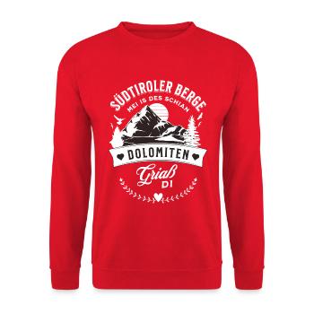 Südtiroler Berge Mei Is Des Schian Dolomiten - Unisex Pullover - Rot - Vorne - Alina (178cm) & Michal (187cm)