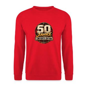 50 Jahre – Limitierte Edition Geburtstag - Unisex Pullover - Rot - Vorne - Alina (178cm) & Michal (187cm)