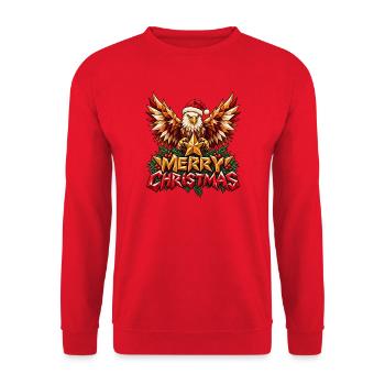 Merry Christmas Adler Weihnachten Low Poly Shirt - Unisex Pullover - Rot - Vorne - Alina (178cm) & Michal (187cm)
