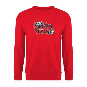 Frostig, aber stilvoll – Das eisige Winteremblem - Unisex Pullover - Rot - Vorne - Alina (178cm) & Michal (187cm)