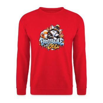 Frostbeule mit Stil – Der coole Winterfuchs - Unisex Pullover - Rot - Vorne - Alina (178cm) & Michal (187cm)