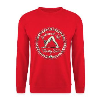 Yoga Instructor Balanced Life Messy Bun Yoga Coach - Unisex Pullover - Rot - Vorne - Alina (178cm) & Michal (187cm)