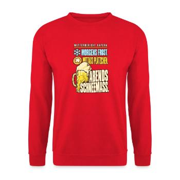 Wetterbericht Bayern Schneemaß - Unisex Pullover - Rot - Vorne - Alina (178cm) & Michal (187cm)