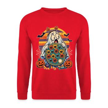 Halloween-Gespenst mit Token-Board-Panik - Unisex Pullover - Rot - Vorne - Alina (178cm) & Michal (187cm)