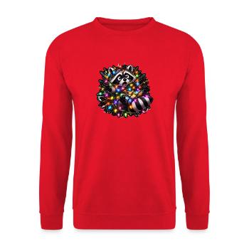 Waschbär Lichterkette Manga Cute Chaos T-Shirt - Unisex Pullover - Rot - Vorne - Alina (178cm) & Michal (187cm)