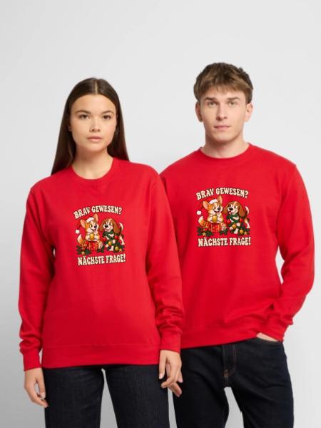 Hundeliebhaber Geschenkidee Weihnachten - Unisex Pullover - Rot - Vorne - Alina (178cm) & Michal (187cm)