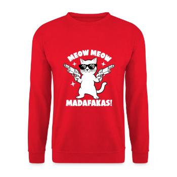 Miau Miau Madafakas Katzenspaß - Unisex Pullover - Rot - Vorne - Alina (178cm) & Michal (187cm)