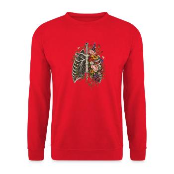 Blumenherz im Skelettlook - Unisex Pullover - Rot - Vorne - Alina (178cm) & Michal (187cm)
