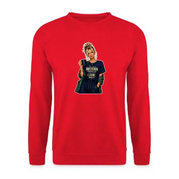 Aufstehenstimmung Morgenkick - Unisex Pullover - Rot - Vorne - Alina (178cm) & Michal (187cm)