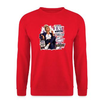 Frauensprache: Unrecht laut widersprechen - Unisex Pullover - Rot - Vorne - Alina (178cm) & Michal (187cm)