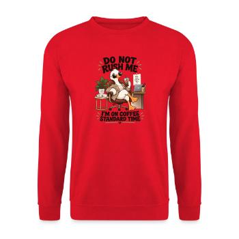 Kaffeezeit Büro Entschleunigung - Unisex Pullover - Rot - Vorne - Alina (178cm) & Michal (187cm)