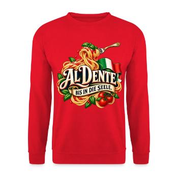 Al dente bis in die Seele - Unisex Pullover - Rot - Vorne - Alina (178cm) & Michal (187cm)