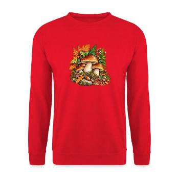 Herbstpilze im bunten Laub - Unisex Pullover - Rot - Vorne - Alina (178cm) & Michal (187cm)
