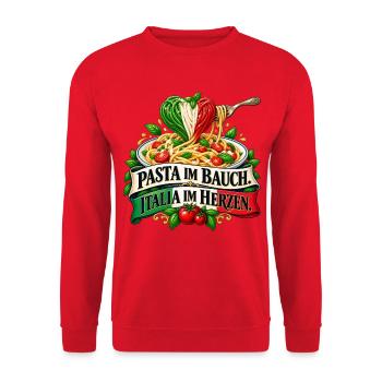Pasta im Bauch. Italia im Herzen. - Unisex Pullover - Rot - Vorne - Alina (178cm) & Michal (187cm)