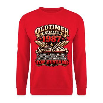Oldtimer Baujahr 1987 – Special Edition - Unisex Pullover - Rot - Vorne - Alina (178cm) & Michal (187cm)