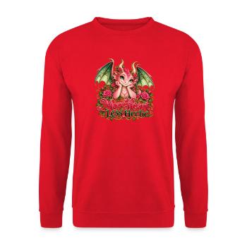 Mehr Herz-Less Hectic – Süßer Pink Dragon - Unisex Pullover - Rot - Vorne - Alina (178cm) & Michal (187cm)