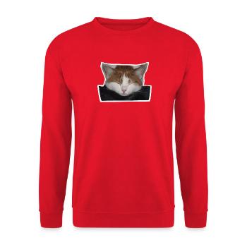 Schlafende rot-weiße Katze - Unisex Pullover - Rot - Vorne - Alina (178cm) & Michal (187cm)
