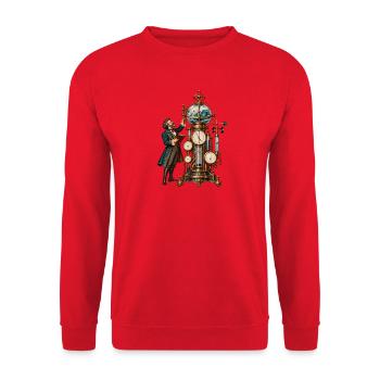 Steampunk-Erfinder mit Weltkugel-Uhr - Unisex Pullover - Rot - Vorne - Alina (178cm) & Michal (187cm)