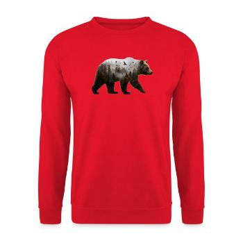 Bär mit Nebelwald - Unisex Pullover - Rot - Vorne - Alina (178cm) & Michal (187cm)