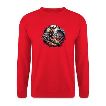 Surfer-Hase Bunny Punk im Dämonischer Welle - Unisex Pullover - Rot - Vorne - Alina (178cm) & Michal (187cm)