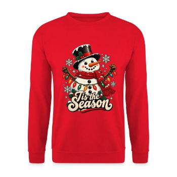 Tis the Season Schneemann-Lichter - Unisex Pullover - Rot - Vorne - Alina (178cm) & Michal (187cm)
