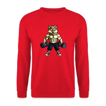 Starker Wolf / Bodybuilding - Unisex Pullover - Rot - Vorne - Alina (178cm) & Michal (187cm)