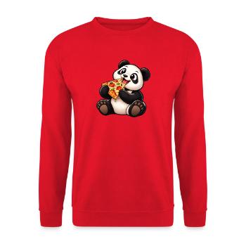 Cooler Pinguin mit Pizza Cartoon - Unisex Pullover - Rot - Vorne - Alina (178cm) & Michal (187cm)