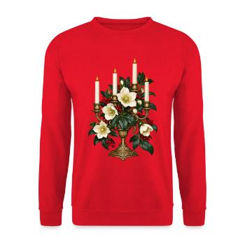 Christrose im filigranen Adventsleuchter - Unisex Pullover - Rot - Vorne - Alina (178cm) & Michal (187cm)