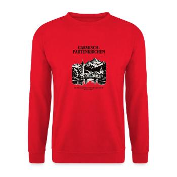 Garmisch Partenkirchen Alpenlandschaft Schwarzweiß - Unisex Pullover - Rot - Vorne - Alina (178cm) & Michal (187cm)