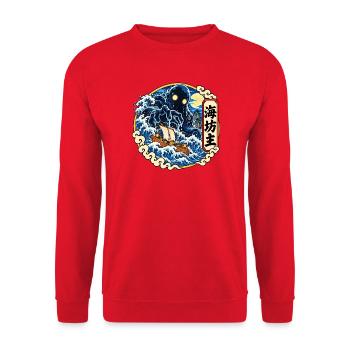 Die Umi-Bozu, ein Schiffbruch-Yokai der Meere - Unisex Pullover - Rot - Vorne - Alina (178cm) & Michal (187cm)