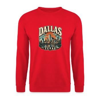 Dallas Skyline Retro Sunset - Unisex Pullover - Rot - Vorne - Alina (178cm) & Michal (187cm)