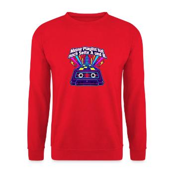 80er Musikfan Mixtape Kassette Nostalgie - Unisex Pullover - Rot - Vorne - Alina (178cm) & Michal (187cm)