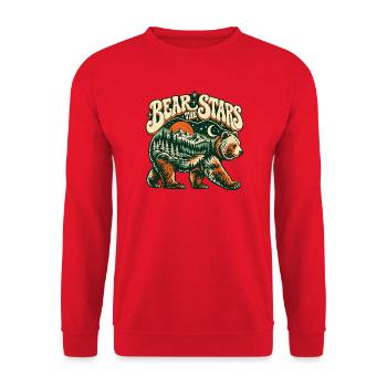Bär unter Sternen – Berglandschaft Retro - Unisex Pullover - Rot - Vorne - Alina (178cm) & Michal (187cm)