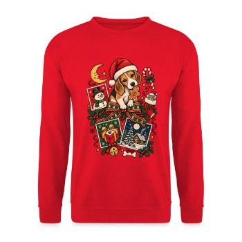 Weihnachts-Beagle-Welpendesign – Festlicher Hund - Unisex Pullover - Rot - Vorne - Alina (178cm) & Michal (187cm)