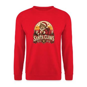 Katze Santa Claws Vintage Weihnachten - Unisex Pullover - Rot - Vorne - Alina (178cm) & Michal (187cm)
