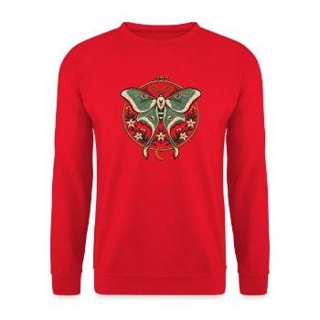 Mondfalter Blumenkreis Stickerei - Unisex Pullover - Rot - Vorne - Alina (178cm) & Michal (187cm)