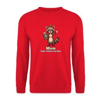 Mom: Finder of Every Lost Shoe – Mama Waschbär - Unisex Pullover - Rot - Vorne - Alina (178cm) & Michal (187cm)