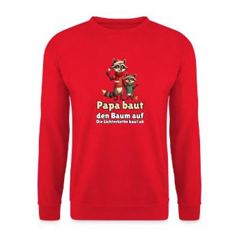 Waschbär-Papa zu Weihnachten - Unisex Pullover - Rot - Vorne - Alina (178cm) & Michal (187cm)