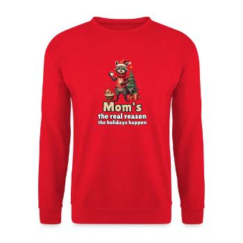 Mom's the real reason – Waschbär-Mama Weihnachten - Unisex Pullover - Rot - Vorne - Alina (178cm) & Michal (187cm)