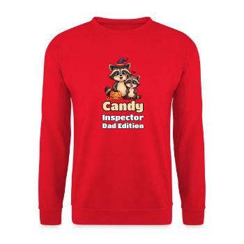 Candy Inspector, Dad Edition – Halloween Waschbär - Unisex Pullover - Rot - Vorne - Alina (178cm) & Michal (187cm)